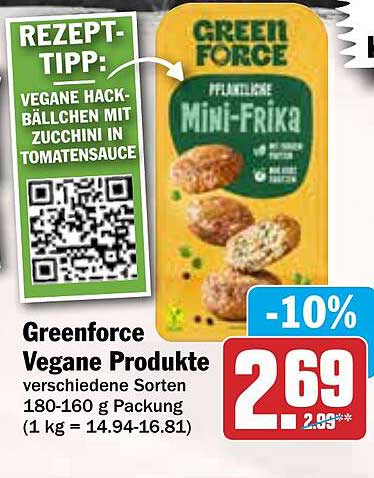 Greenforce Vegane Produkte Mini-Frika (verschiedene Sorten) 180-160 g