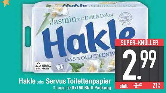 Hakle oder Servus Toilettenpapier – 3-lagig, 8x150 Blatt Packung
