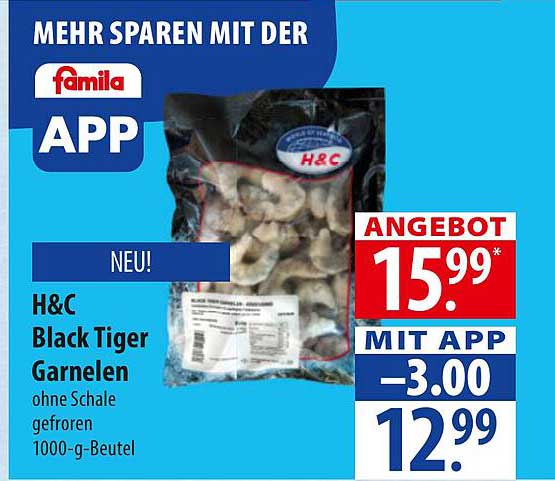 H&C Black Tiger Garnelen, ohne Schale, gefroren, 1000-g-Beutel
