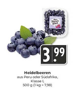 Heidelbeeren aus Peru oder Südafrika, Klasse I, 500 g