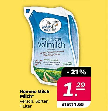 Hemme Milch Vollmilch 1 Liter