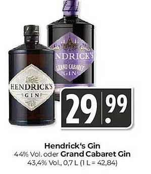 Hendrick's Gin 0,7 L oder Grand Cabaret Gin 0,7 L zum Sonderpreis