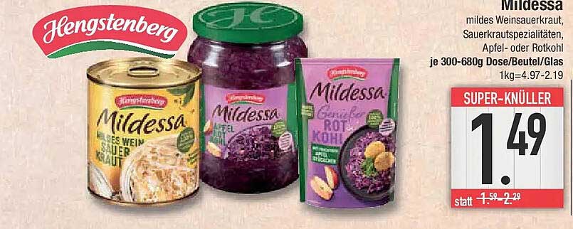 Hengstenberg Mildessa milder Weinsauerkraut, Sauerkrautspezialitäten, Apfel- oder Rotkohl je 300-680g Dose/Beutel/Glas