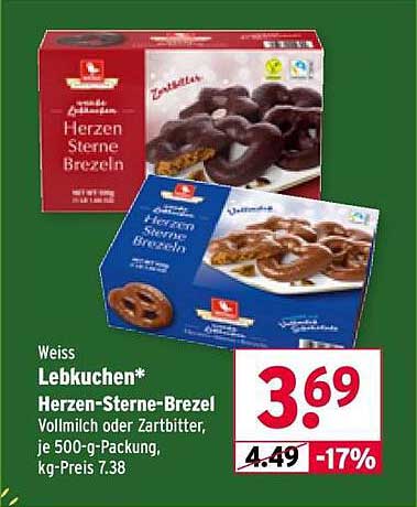 Herzen-Sterne Brezel Vollmilch oder Zartbitter, 500-g-Packung