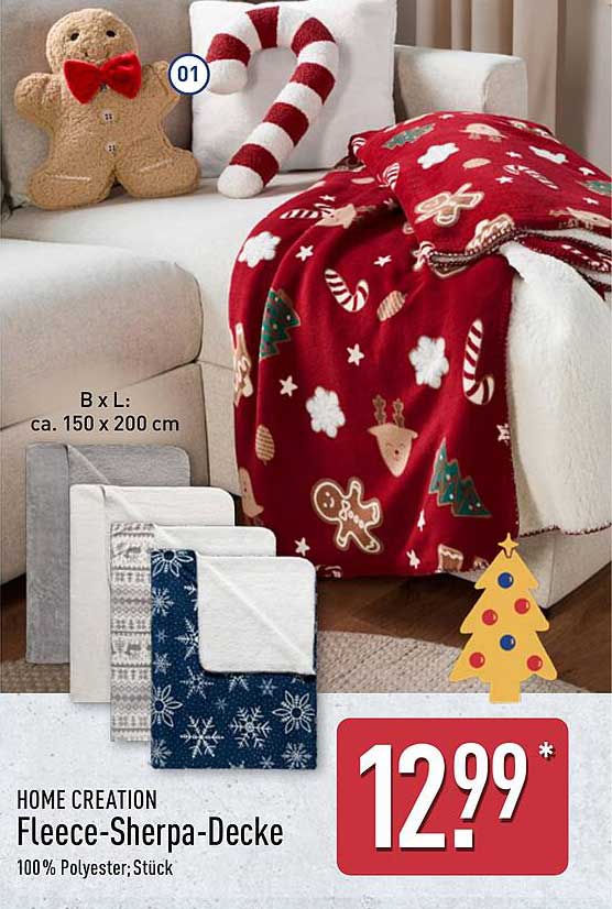 HOME CREATION Fleece-Sherpa-Decke, 100% Polyester; Stück