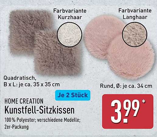 HOME CREATION Kunstfell-Sitzkissen - 2er-Packung