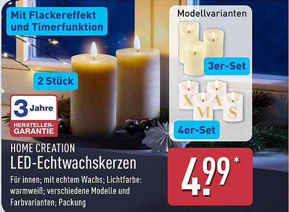 HOME CREATION LED-Echtwachskerzen (2 Stück)