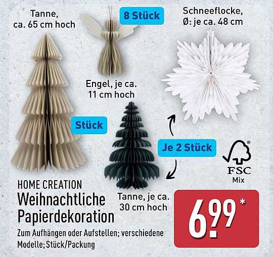HOME CREATION Weihnachtliche Papierdekoration