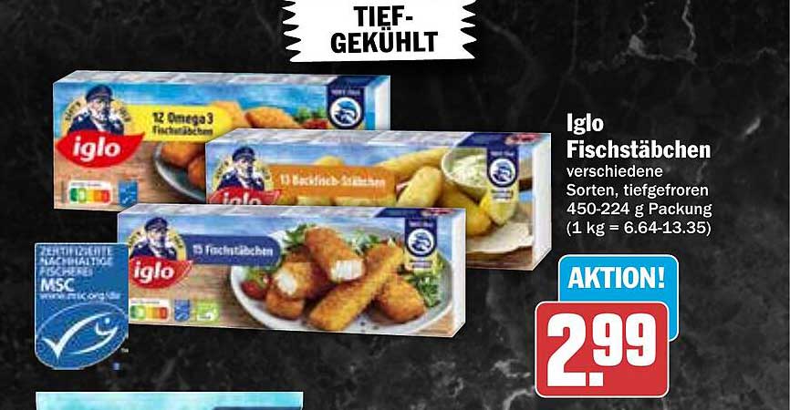 Iglo Fischstäbchen verschiedene Sorten, tiefgekühlt