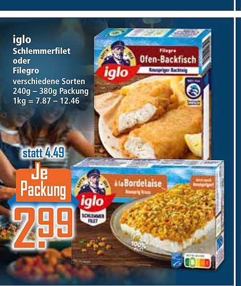 iglo Schlemmerfilet oder Filegro verschiedene Sorten 240g – 380g Packung
