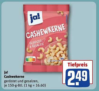 ja! Cashewkerne geröstet und gesalzen, je 150-g-Btl.