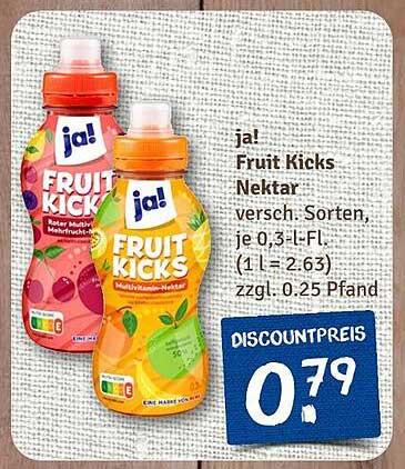 ja! Fruit Kicks Nektar - verschiedene Sorten, je 0,3 L