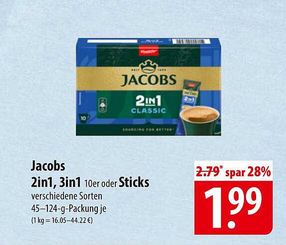 Jacobs 2in1, 3in1 10er oder Sticks verschiedene Sorten