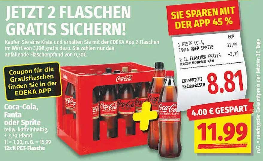 Jetzt 2 Flaschen gratis sichern! - Coca-Cola, Fanta oder Sprite
