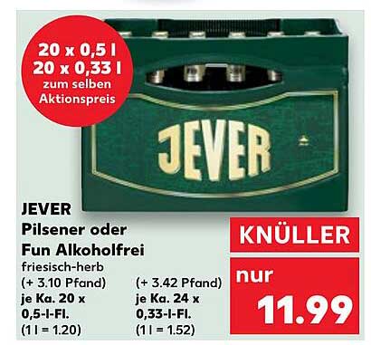 JEVER Pilsener oder Fun Alkoholfrei 20 x 0,5 l oder 20 x 0,33 l