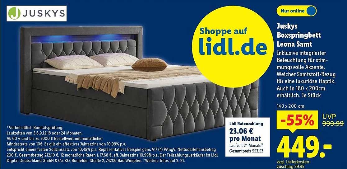 Juskys Boxspringbett Leona Samt