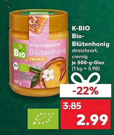 K-BIO Bio-Blütenhonig streichzart, cremig je 500-g-Glas