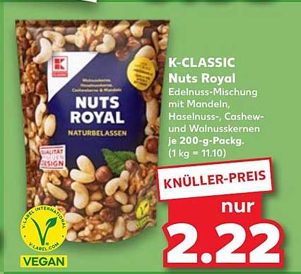 K-CLASSIC Nuts Royal Edelnuss-Mischung mit Mandeln, Haselnuss-, Cashew- und Walnüssen