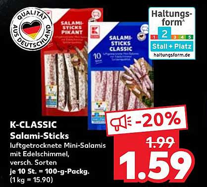 K-CLASSIC Salami-Sticks - luftgetrocknete Mini-Salamis mit Edelschimmel, verschiedene Sorten