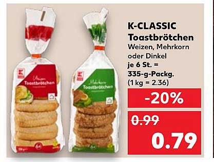 K-CLASSIC Toastbrötchen Weizen, Mehrkorn oder Dinkel