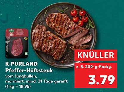 K-PURLAND Pfeffer-Hüftsteak vom Jungbullen, mariniert, mind. 21 Tage gereift