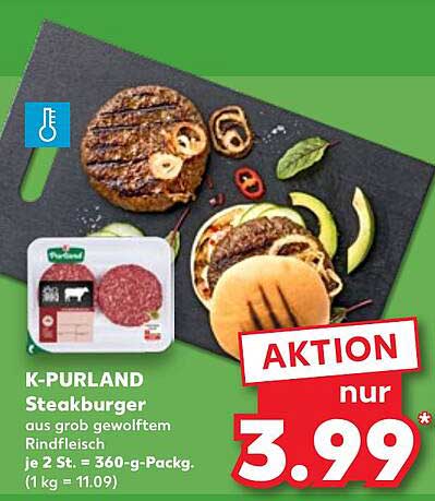 K-Purland Steakburger aus grob gewolfetem Rindfleisch