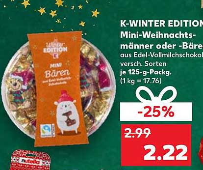 K-WINTER EDITION Mini-Weihnachtsmänner oder -Bären aus Edel-Vollmilchschokolade