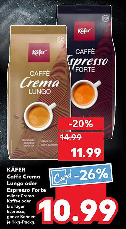 KÄFER Caffè Crema Lungo oder Espresso Forte je 1-kg-Pack.