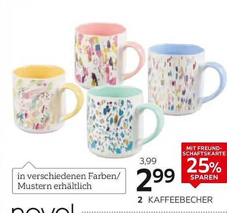Kaffeebecher im Set – 2 Stück in verschiedenen Farben/Mustern