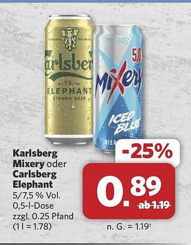 Karlsberg Mixery oder Carlsberg Elephant - 0,5 L Dose
