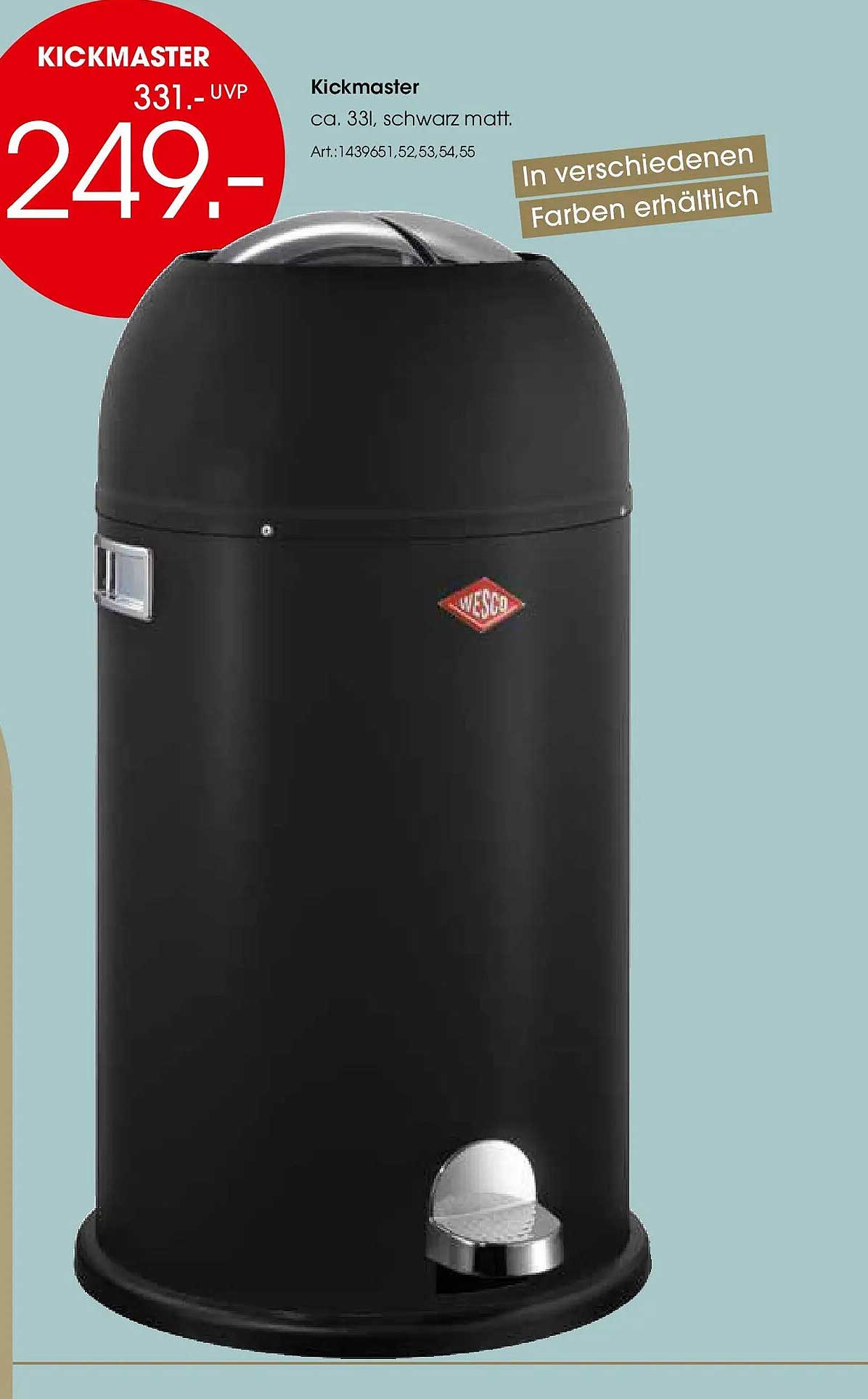 Kickmaster Mülleimer schwarz matt, 331 l