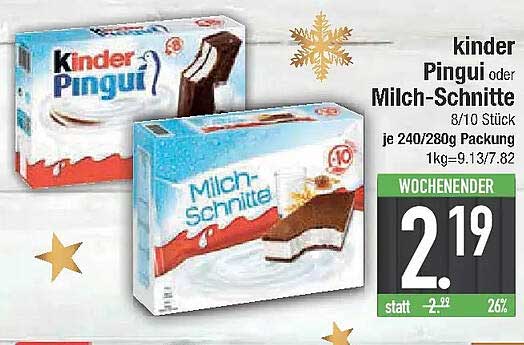 kinder Pingui oder Milch-Schnitte 8/10 Stück je 240/280g Packung