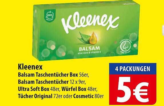 Kleenex Balsam Taschentücher - 4er Packungen für nur 5€