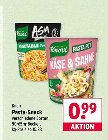 Knorr Pasta-Snack verschiedene Sorten, 50-65-g-Becher