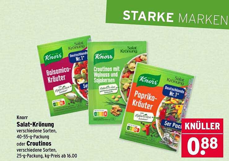 Knorr Salat-Krönung verschiedene Sorten, 40-55-g-Packung oder Croutinos verschiedene Sorten, 25-g-Packung