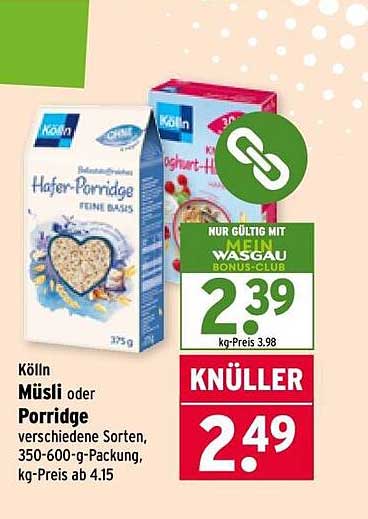 Kölln Müsli oder Porridge verschiedene Sorten, 350-600 g-Packung