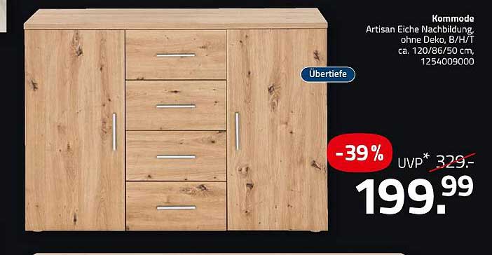 Kommmode Artisan Eiche Nachbildung, ohne Deko, B/H/T ca. 120/86/50 cm