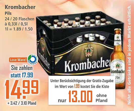Krombacher Pils 24/20 Flaschen à 0,33l