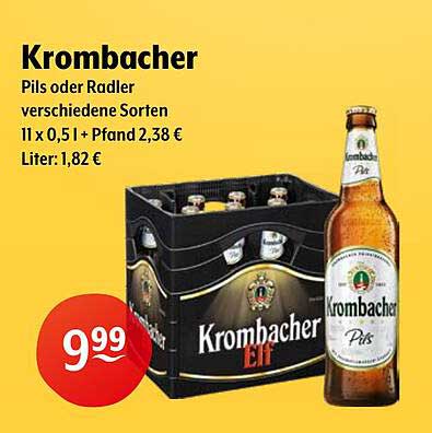 Krombacher Pils oder Radler 11 x 0,5 l - Aktionspreis