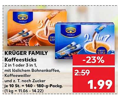 KRÜGER FAMILY Kaffeesticks 2 in 1 oder 3 in 1