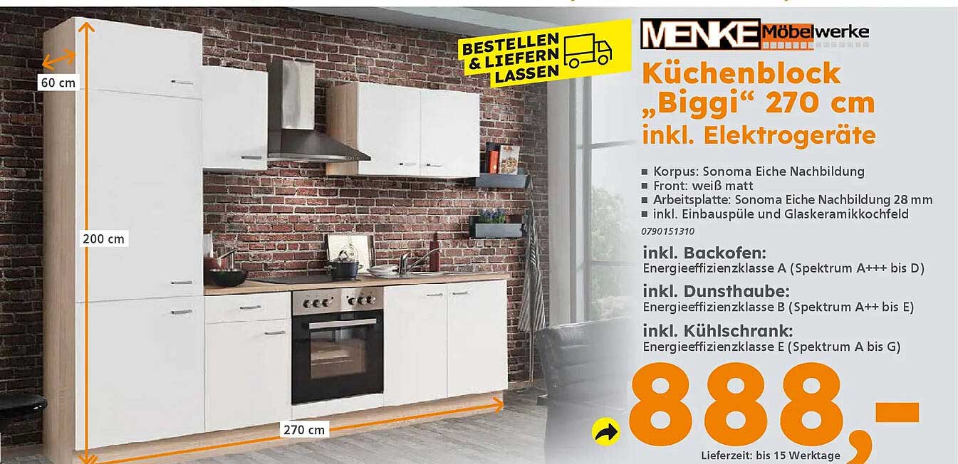 Küchenblock „Biggi“ 270 cm inkl. Elektrogeräte