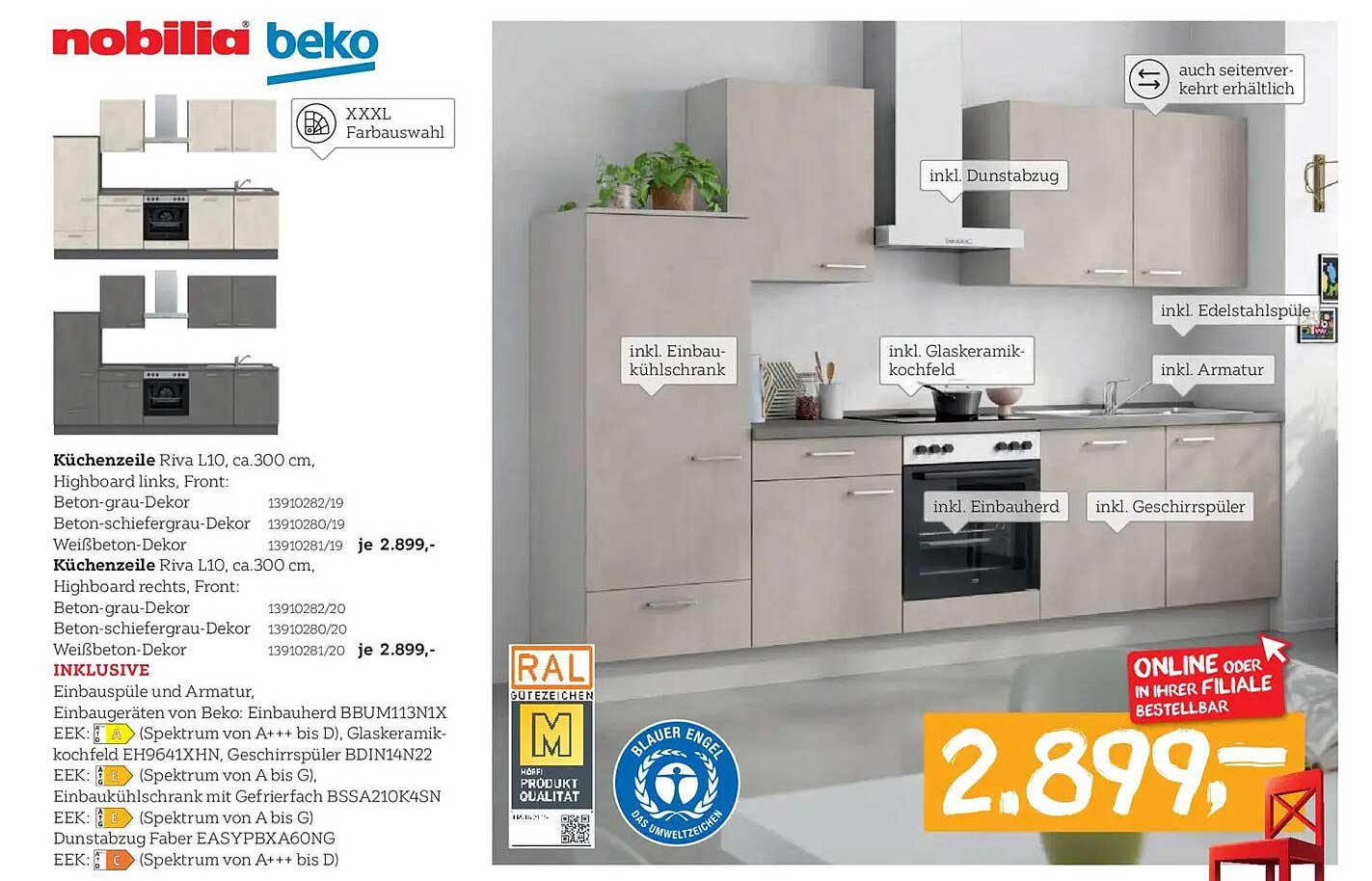 Küchenzeile Riva L10, ca. 300 cm