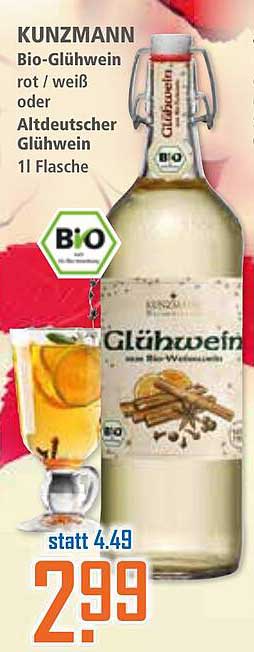 KUNZMANN Bio-Glühwein rot / weiß oder Altdeutscher Glühwein 1l Flasche