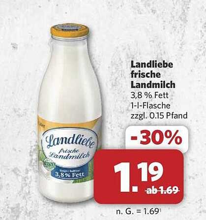Landliebe frische Landmilch 3,8 % Fett 1-l-Flasche