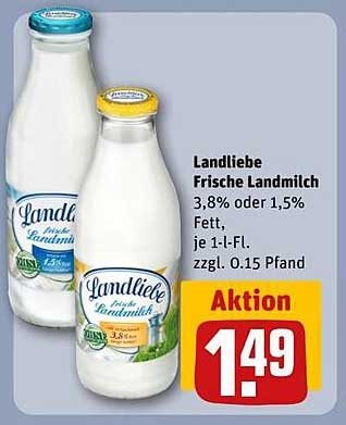 Landliebe Frische Landmilch 3,8% oder 1,5% Fett je 1-l-Flasche