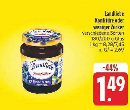 Landliebe Konfitüre oder weniger Zucker verschiedene Sorten