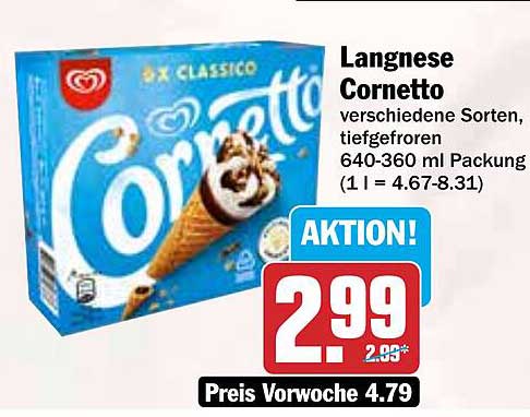 Langnese Cornetto verschiedene Sorten, tiefgefroren