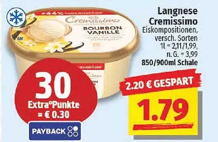 Langnese Cremissimo Eiskompositionen Bourbon Vanille - 850/900 ml