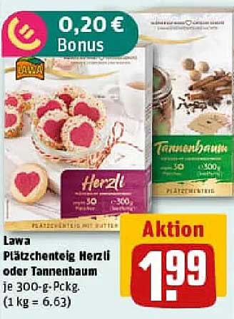 Lawa Plätzchenteig Herzli oder Tannenbaum 300 g
