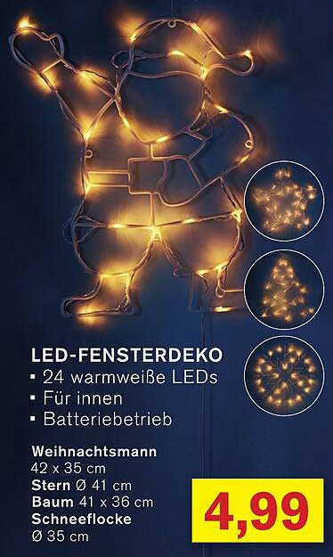 LED-FENSTERDEKO Weihnachtsmann, Stern, Baum und Schneeflocke